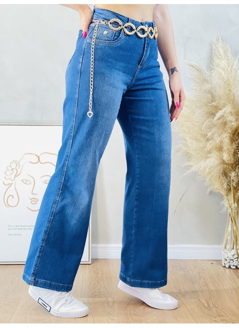 Calça Plus Size Wide Leg Jeans Escuro SEM strech - Somos GG Moda
