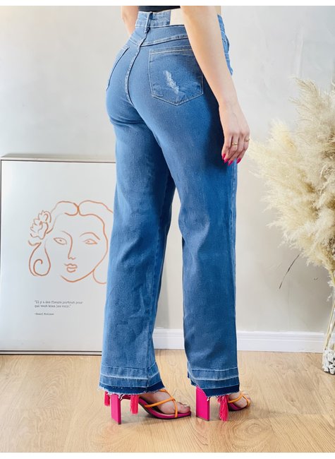 Calça Jeans Feminina One Cintura Alta Wide Leg