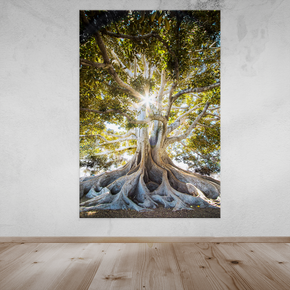 poster mockup hung on lighted wall