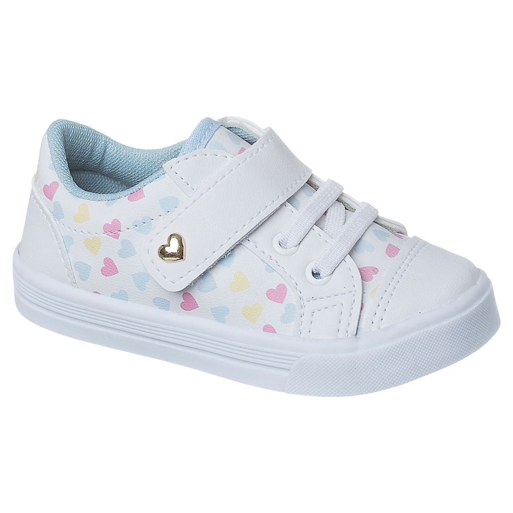 Tênis Infantil Feminino Branco/Coração- Café com Leite