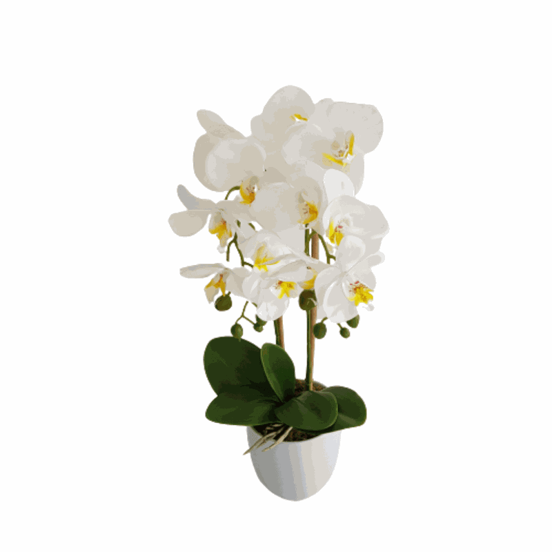 Arranjo Orquídeas Artificiais Silicone Branca + Vaso