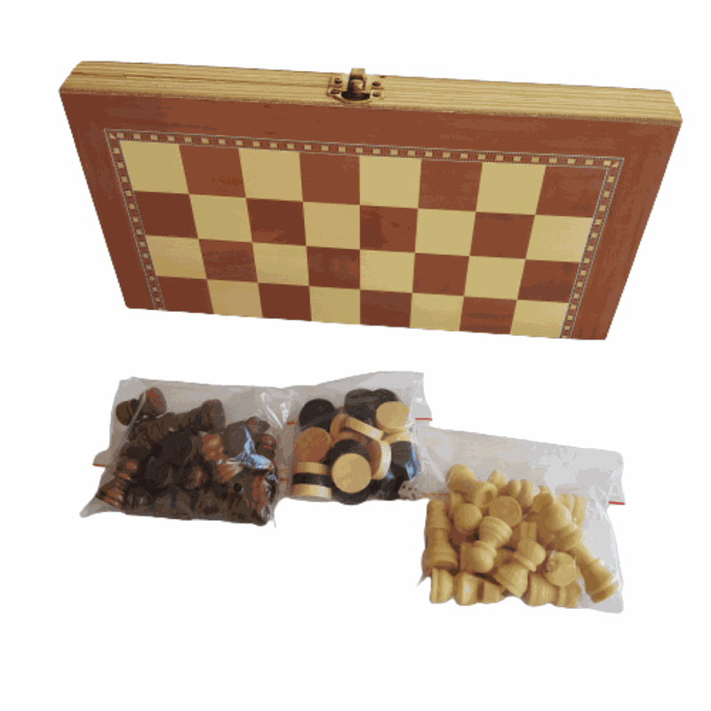 PAPAPI Conjunto de xadrez de madeira multifuncional 3 em 1 Jogo de xadrez  dobrável Jogos de viagem Jogo de damas de xadrez Jogo de damas e gamão