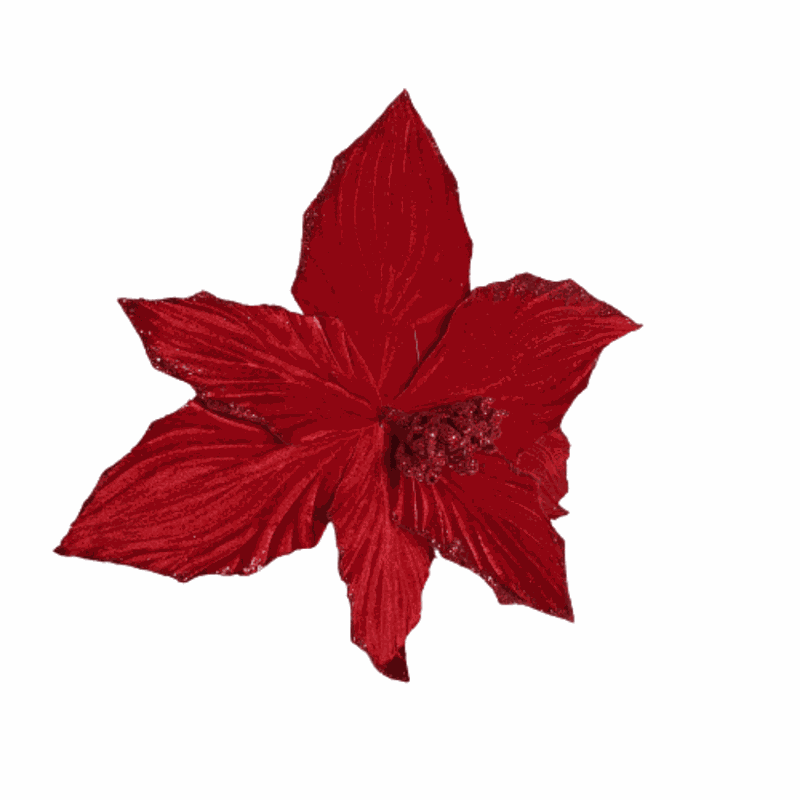 Flor Artificial Natal Poinsétia Veludo Vermelha