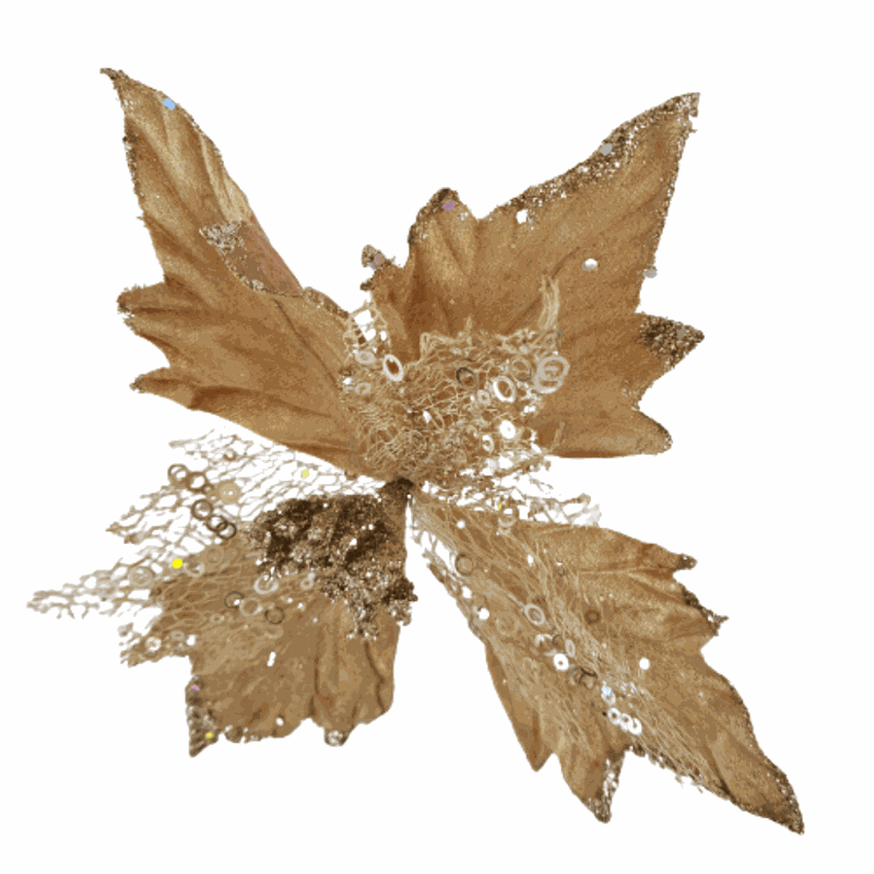 Flor Artificial Natalina Poinsétia Dourada 19cm