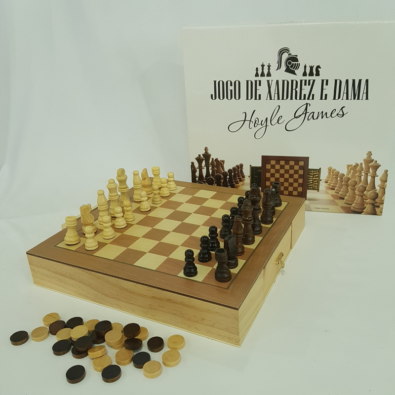 Kit 2 jogo xadrez E dama classic tabuleiro estojo pç maciças em