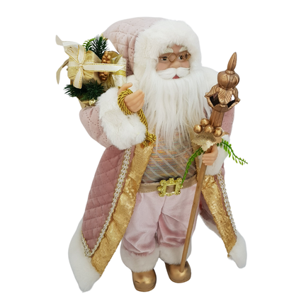 Kit Árvore Natal Rosa Dourado Vai Montada 70cm + Papai Noel