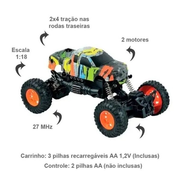 Carrinho de Controle Remoto - Monster Truck - 7 Funções - Sortido -  Polibrinq