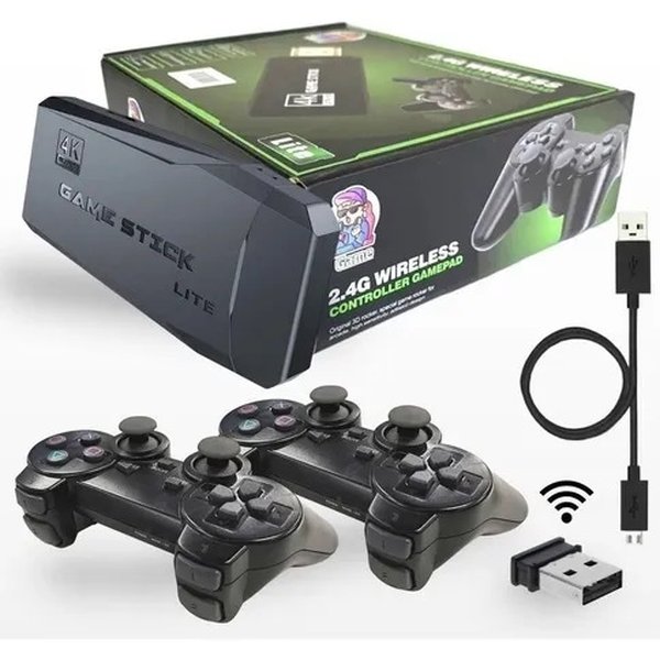 Game Stick Lite 4K + 2 Controles Sem fio e 15 Mil Jogos Retro