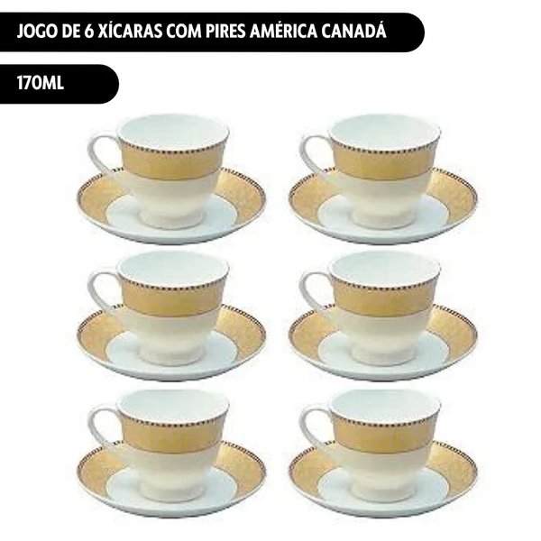 Jogo 6 Xícaras Chá com Pires Turquia Porcelana 170 ml - Eco'S