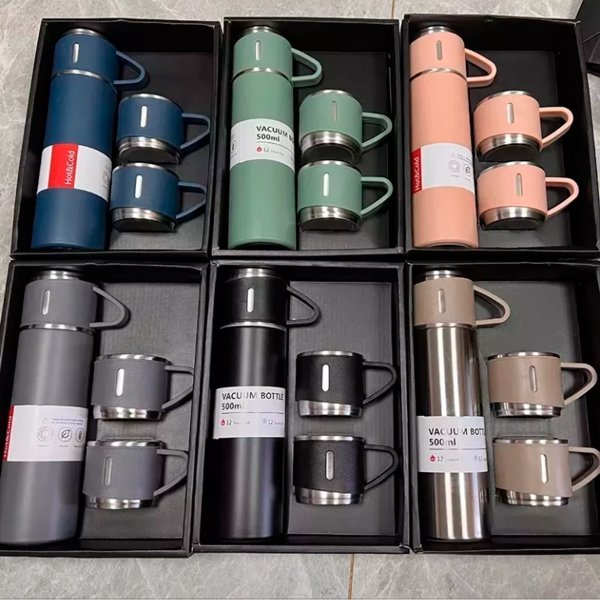 Kit Garrafa T rmica Vacuum Flask Set 500ml Com 3 X caras Casa Chick Variado