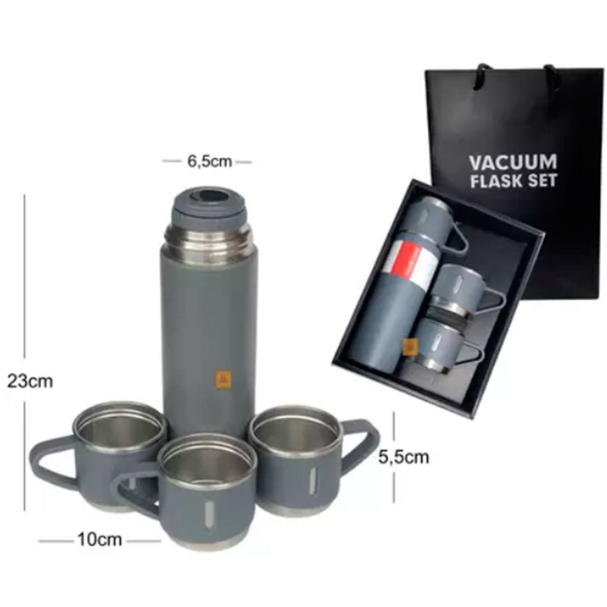 07 kit garrafa termica vacuum flask set 500ml com 3 xicaras