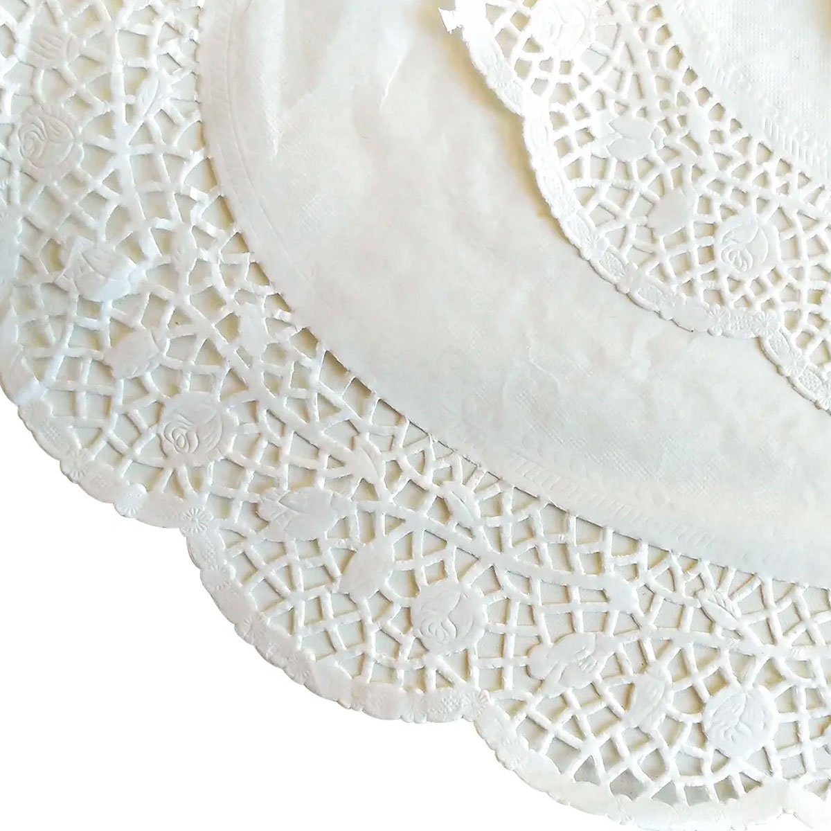 03 kit 7 toalhas ovais papel pvc branco rendado 3 tamanhos