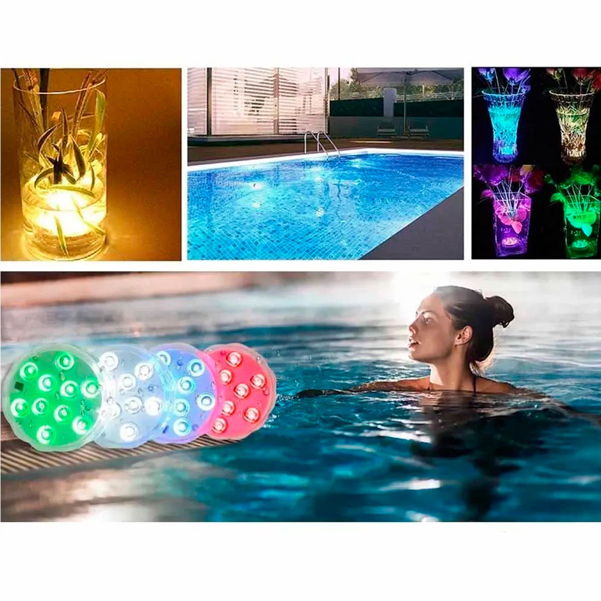05 kit 4 luzes de led para piscina aquario jardim