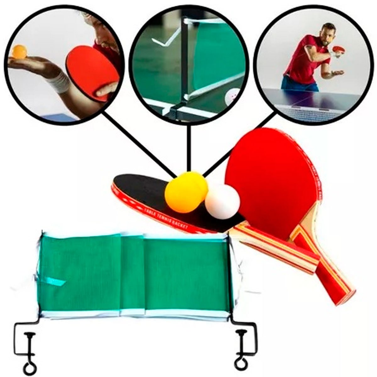 05 kit ping pong raquetes bolinhas rede suporte