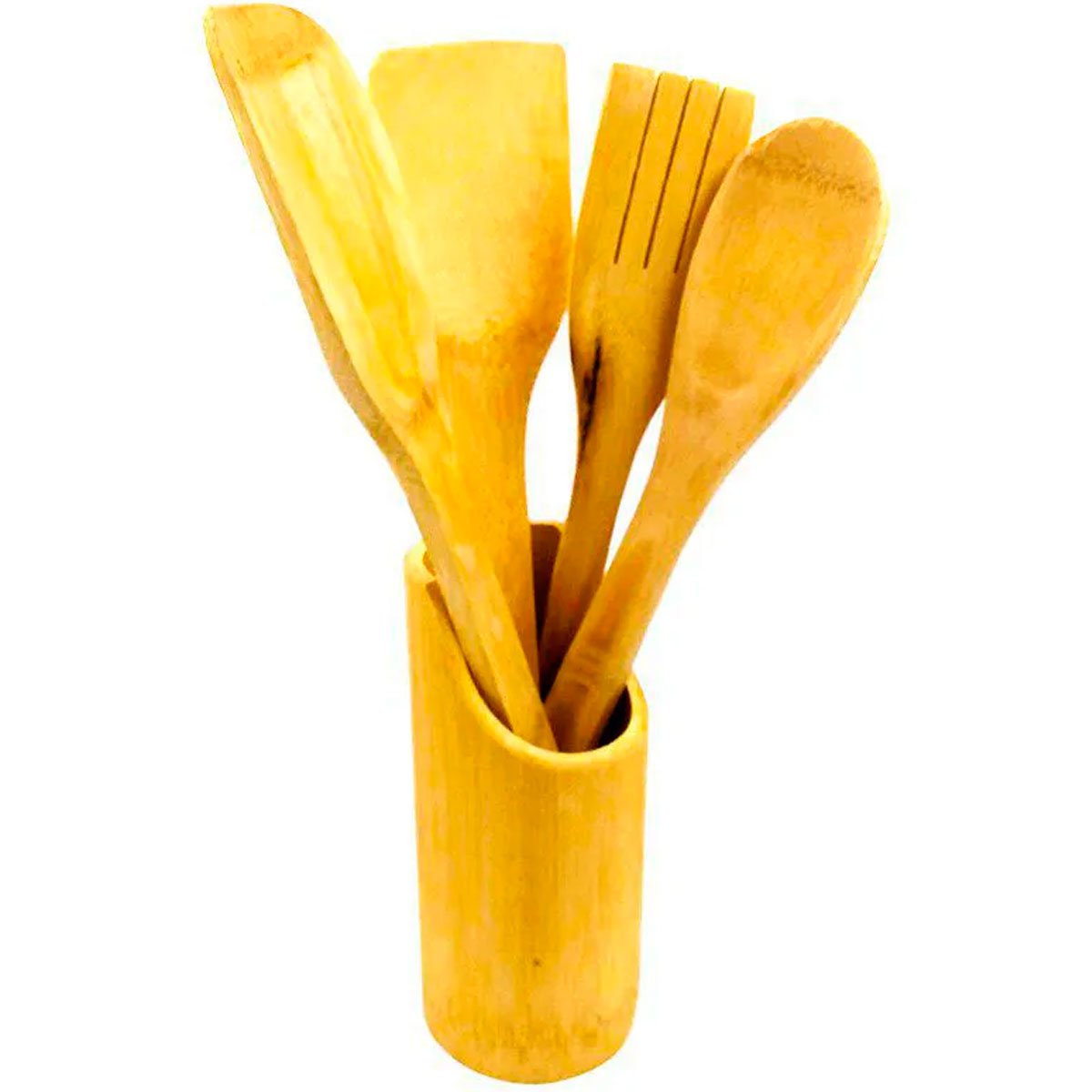 02 conjunto kit 5 utensilios de madeira bambu ecologico