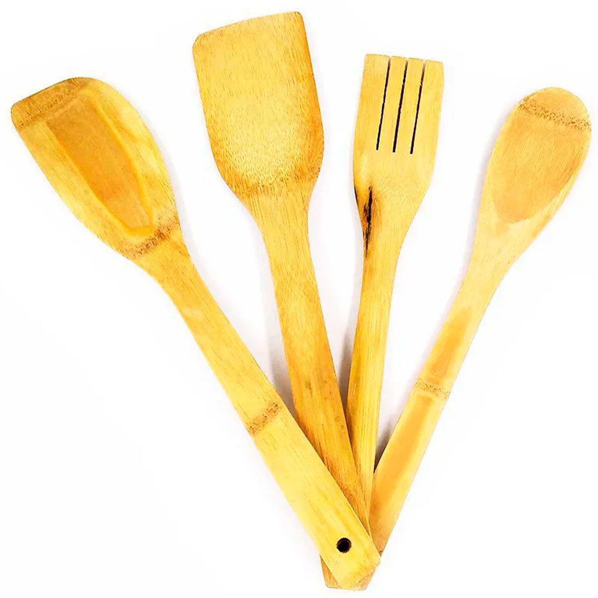03 conjunto kit 5 utensilios de madeira bambu ecologico