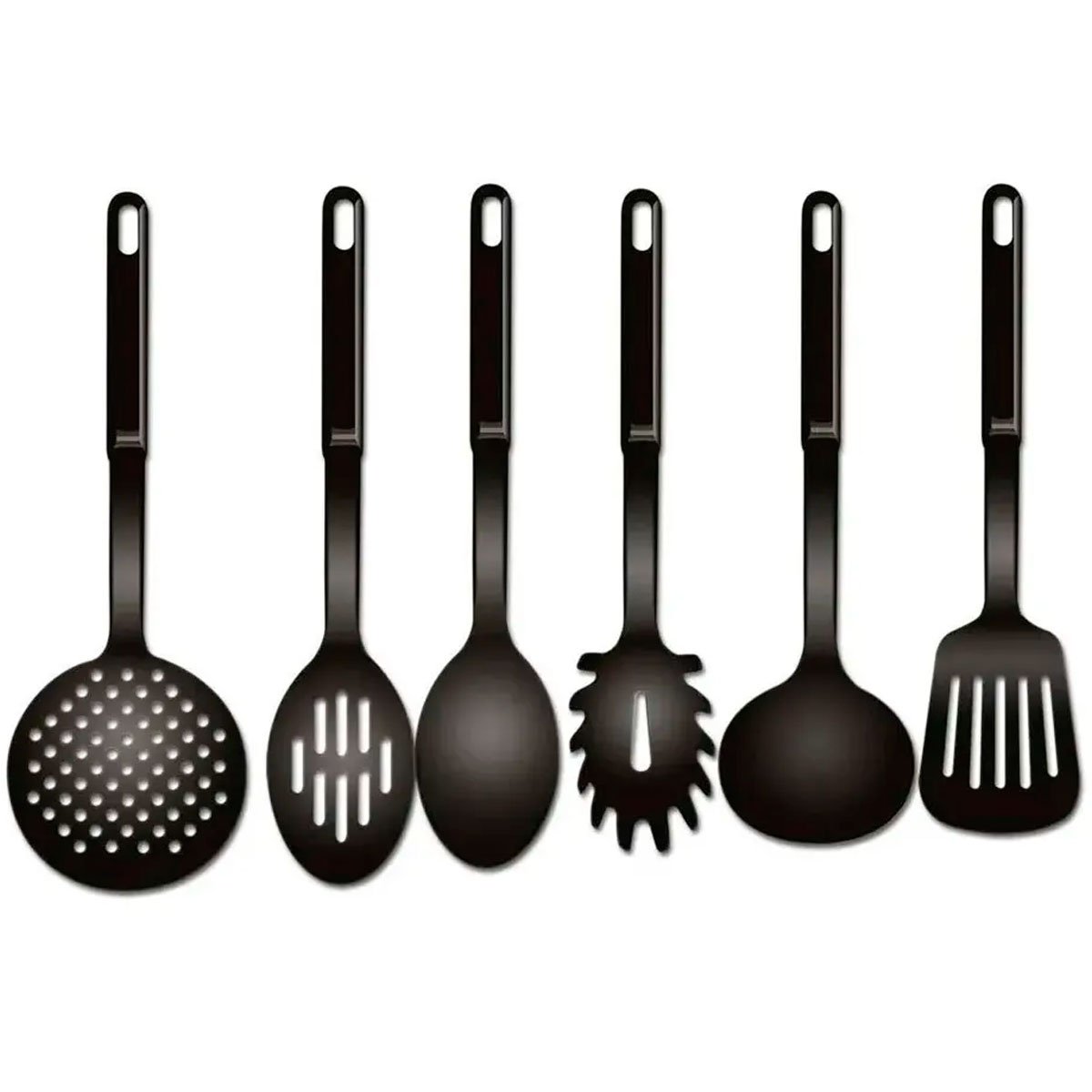 02 conjunto kit utensilios cozinha nylon pegadores preto