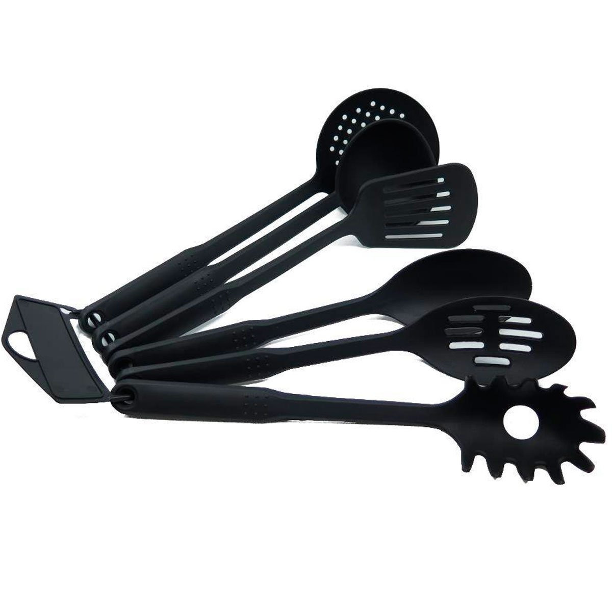 05 conjunto kit utensilios cozinha nylon pegadores preto