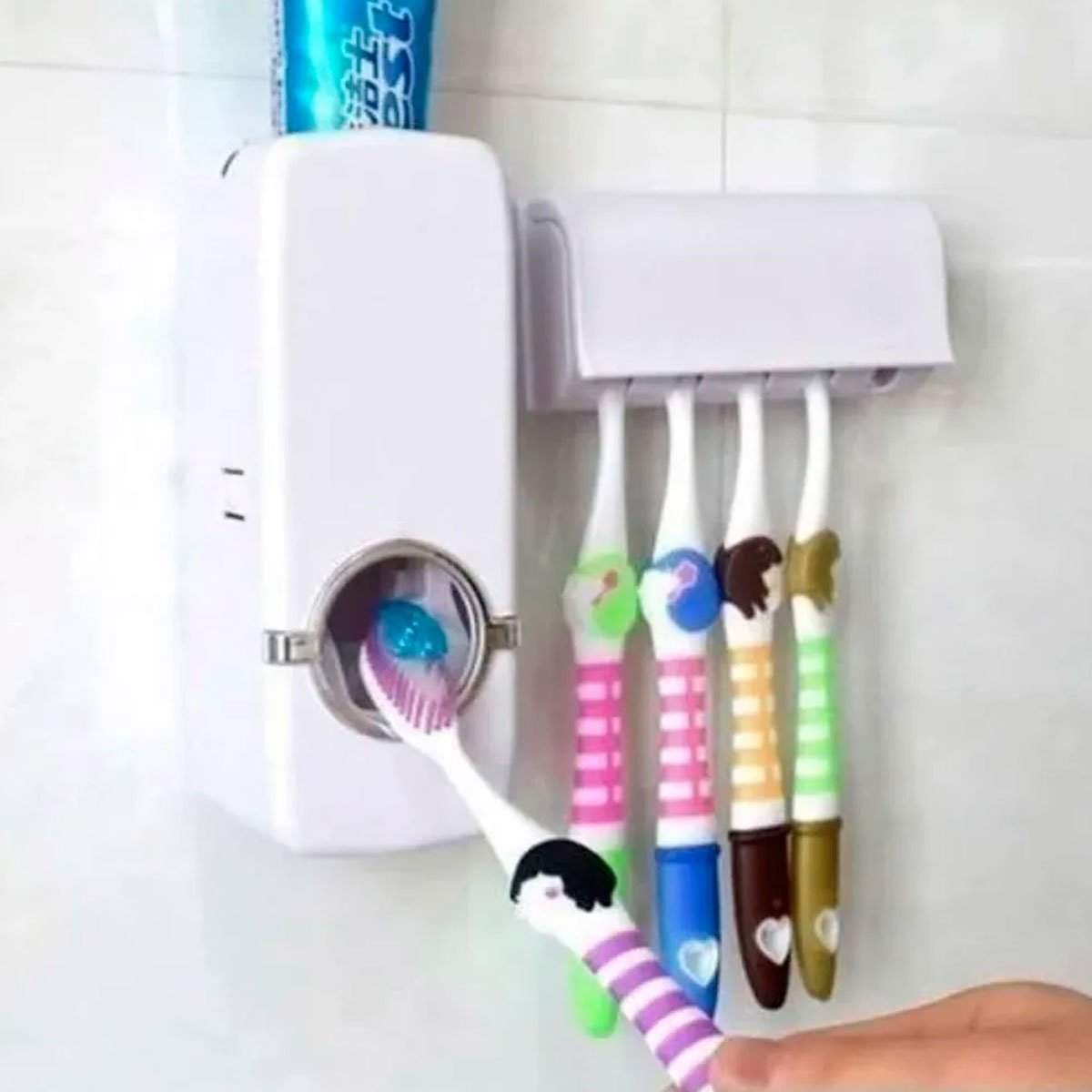 06 dispenser automatico porta escova pasta suporte banheiro