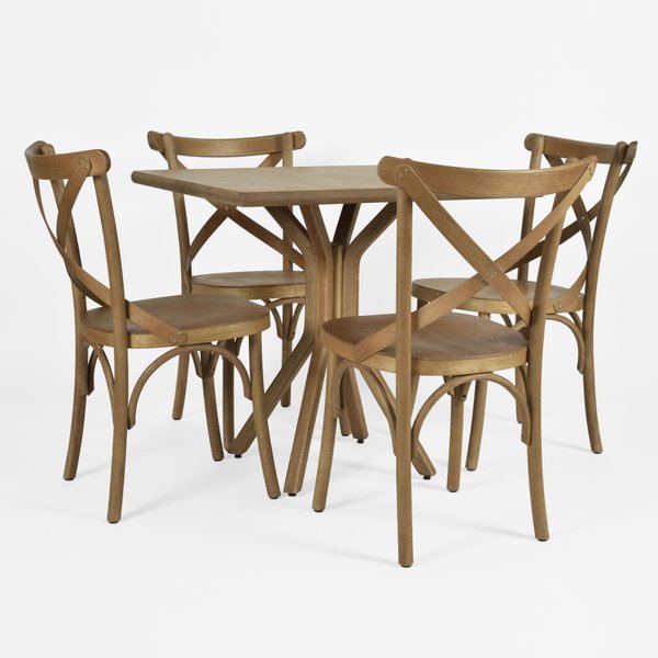 Conjunto Mesa de Jantar Retangular Marisa 135 cm com 4 Cadeiras Madeira  Maciça Tauari Viena - Verde Oliva/Amêndoa