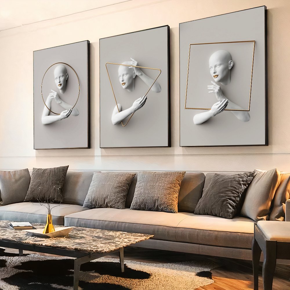 Quadros Decorativos 3 peças Mulheres Formas 3D Luxo