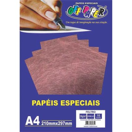 Papel Feltro Off Paper A4 C/10 Folhas Vermelho