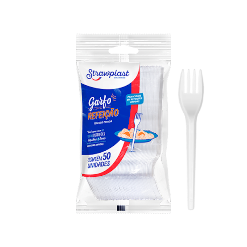 Garfo Plástico Grande C/50 Strawplast Branco