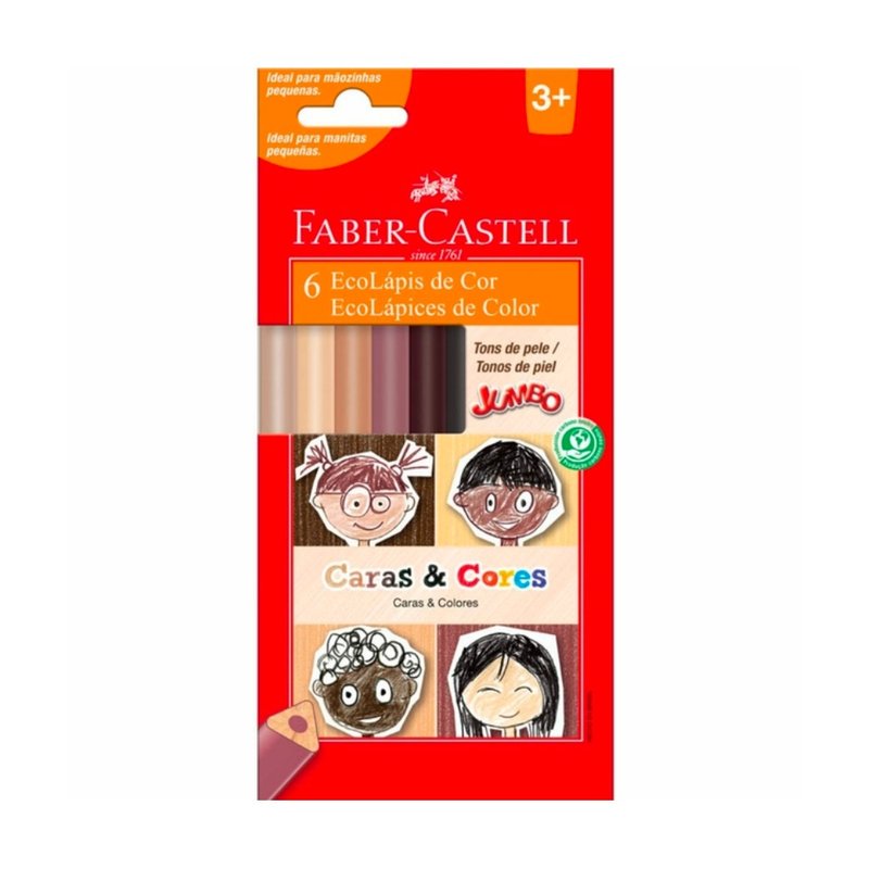 Lápis De Cor Faber Castell Caras E Cores Jumbo C/6 Cores Tons De Pele