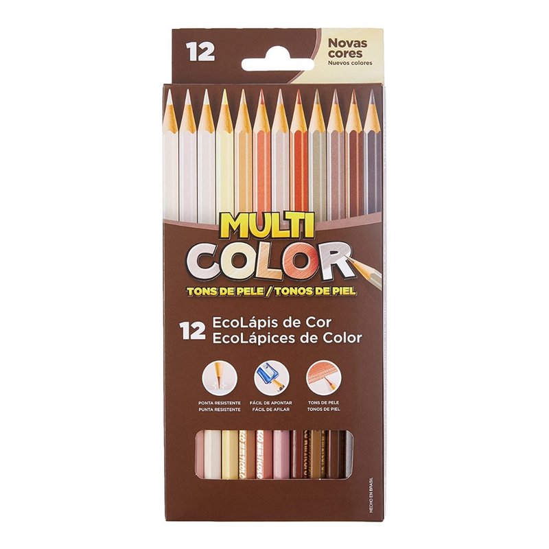 Lápis Cor Multicolor Tons De Pele 12 Cores