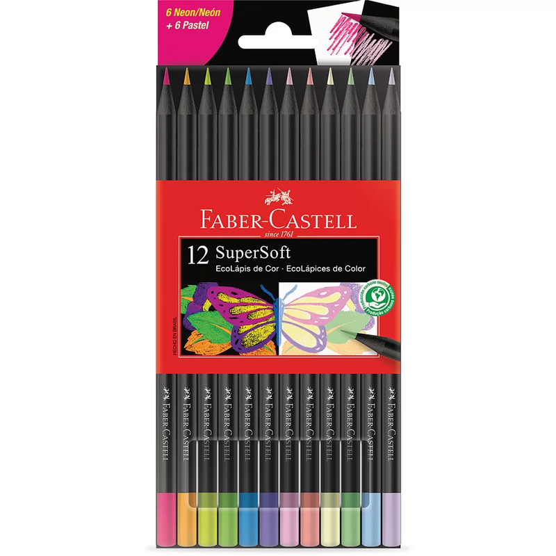Lápis De Cor Faber Castell Supersoft C/12 Cores Neon E Pastel UNICO