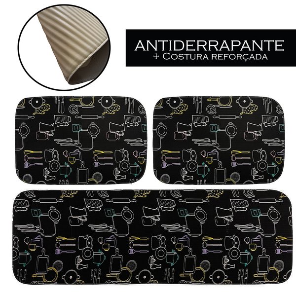 Tapete de cozinha 3 peças em Malha cor Preto - Compre Tapetes para todas  ocasiões com Super Ofertas em 4x sem juros