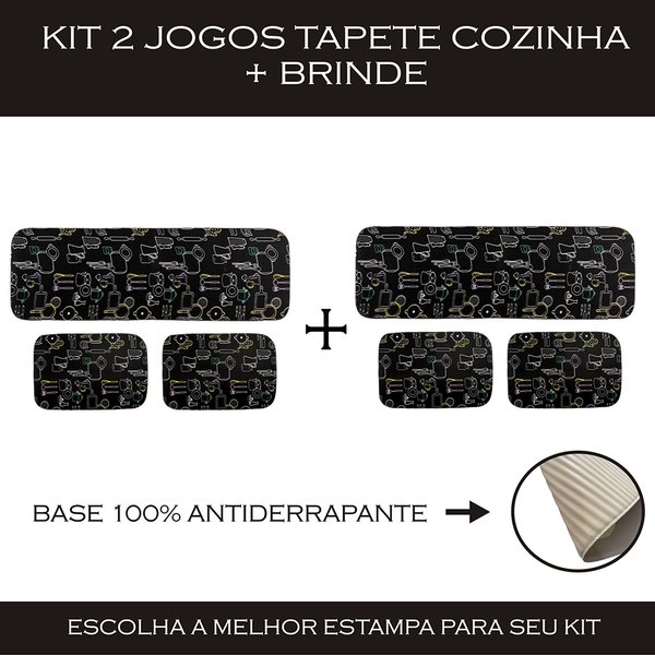 Jogo Tapete Cozinha Kit 3 Peças Antiderrapante Htk-18