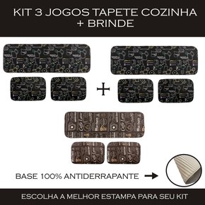 Jogo Tapete Cozinha Kit 3 Peças Antiderrapante Htk-18