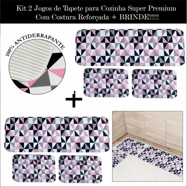 Jogo Tapete Cozinha Kit 3 Peças Antiderrapante Htk-18