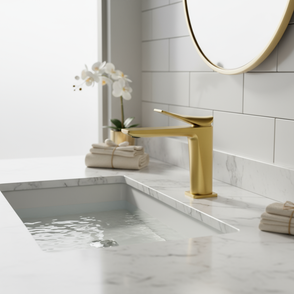 Torneira Misturador Monocomando Lorenzetti Loren Neo 2875 G92 de Bancada Brushed Gold — foto 5