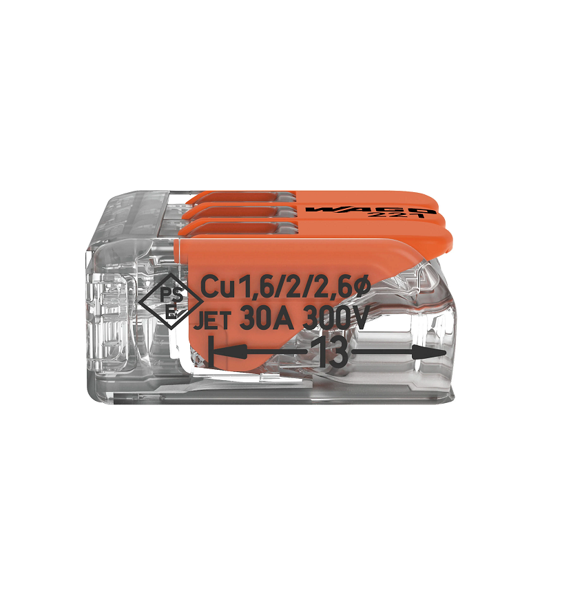 Conector Emenda Compacto WAGO 221-613 - 3 Pólos Até 6mm²