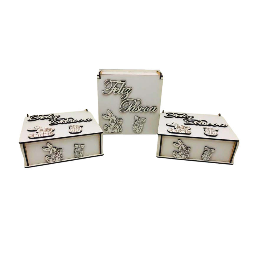 01 kit 3 caixa lembrancinha de pascoa 16x16x5 mdf branca