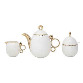 Bule Para Chá Porcelana Branco Com Dourado Dubai 1L Wolff