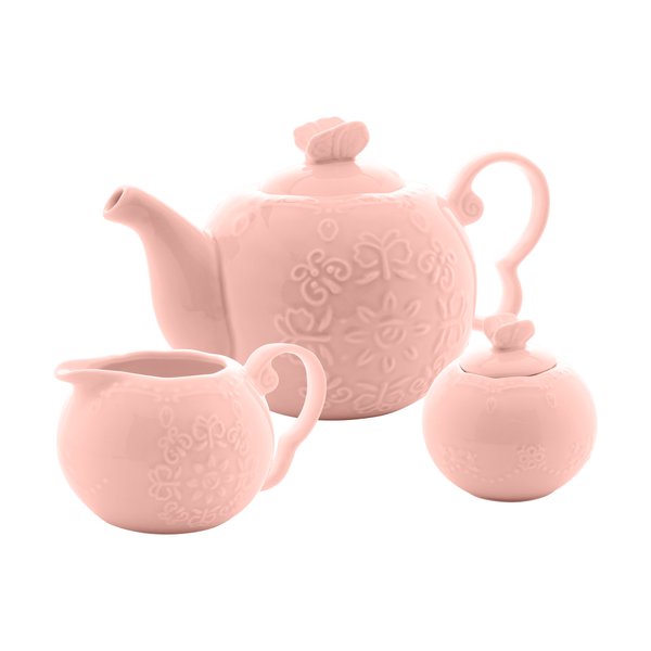 Antigo Jogo de chá e café em porcelana com temas de ros