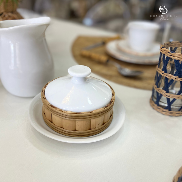 Manteigueira Porcelana com Bambu Natural