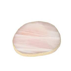 platter pedra quartzo rosa de 20 a 25cm com banho de ouro na borda platter042 charm decor