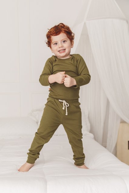 Calça Básica Canelada Chiliquenta Baby Verde Militar