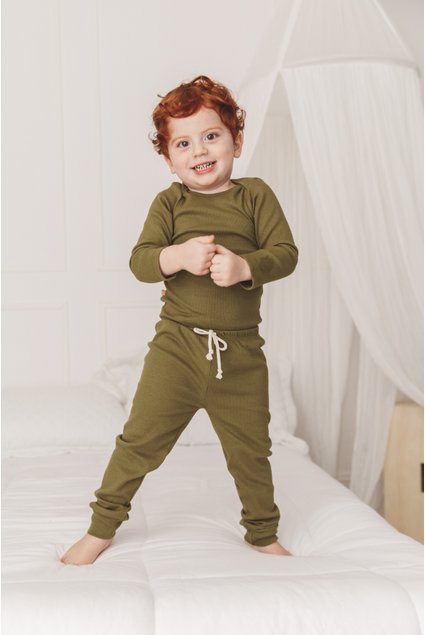 Calça de Bebê Básica Canelada Verde Militar Chiliquenta Baby