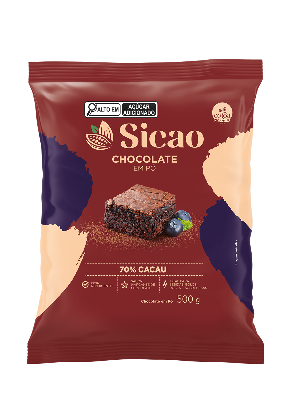 Chocolate em po 70 cacau 500g sicao