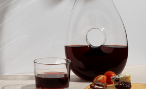 Red wine carafe and glass arrangement