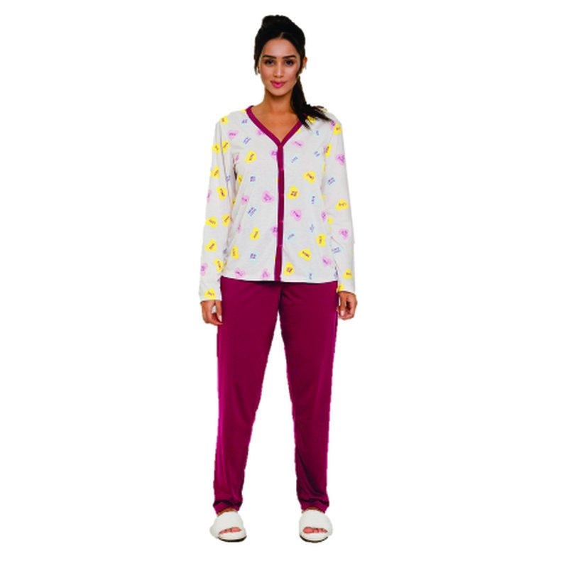 Pijama Longo Feminino Clamar Astral com Botões - 5011 Pijama Longo Feminino Clamar Astral com Botões - 5011