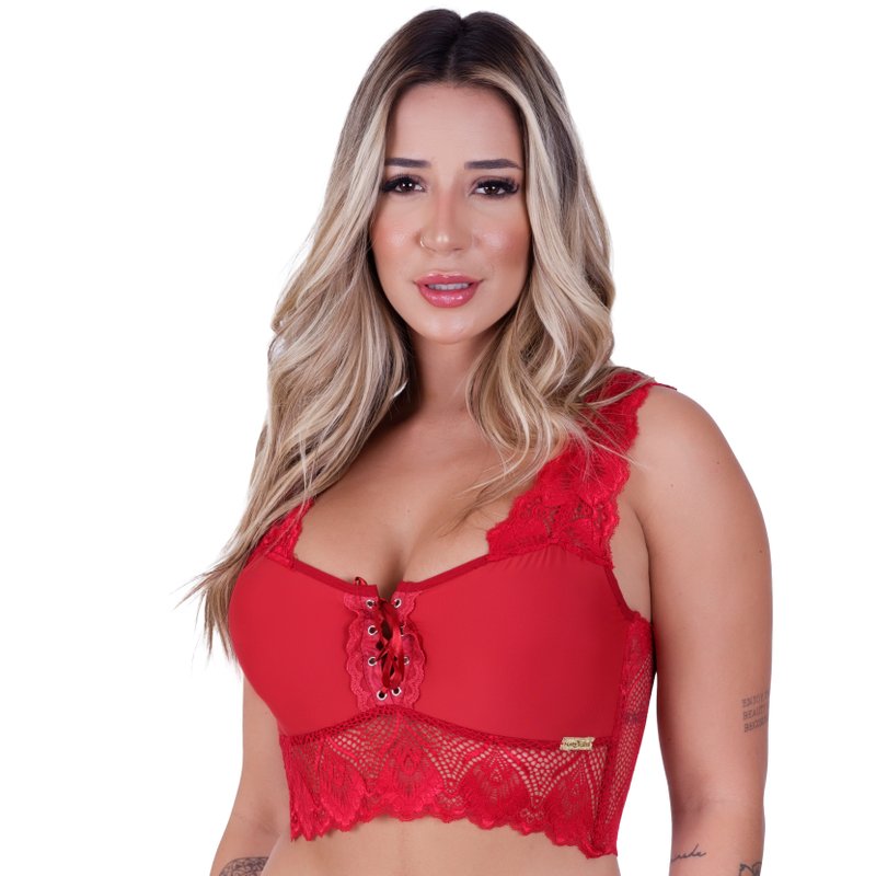 Sutiã Top Cropped com Bojo Feminino Clamar em Renda e Microfibra - 2130 Sutiã Top Cropped com Bojo Feminino Clamar em Renda e Microfibra - 2130