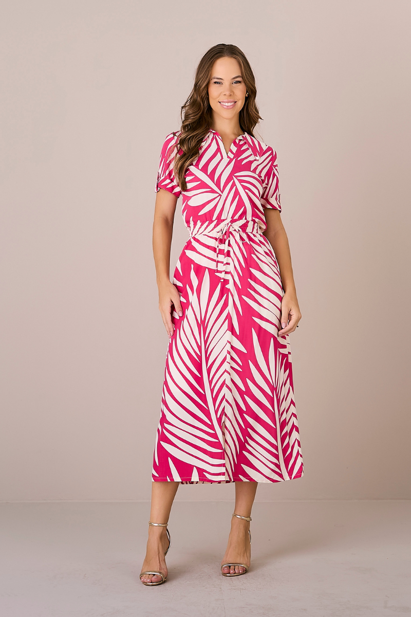 Conjunto Viscose – Blusa com Lapela e Saia Fluida