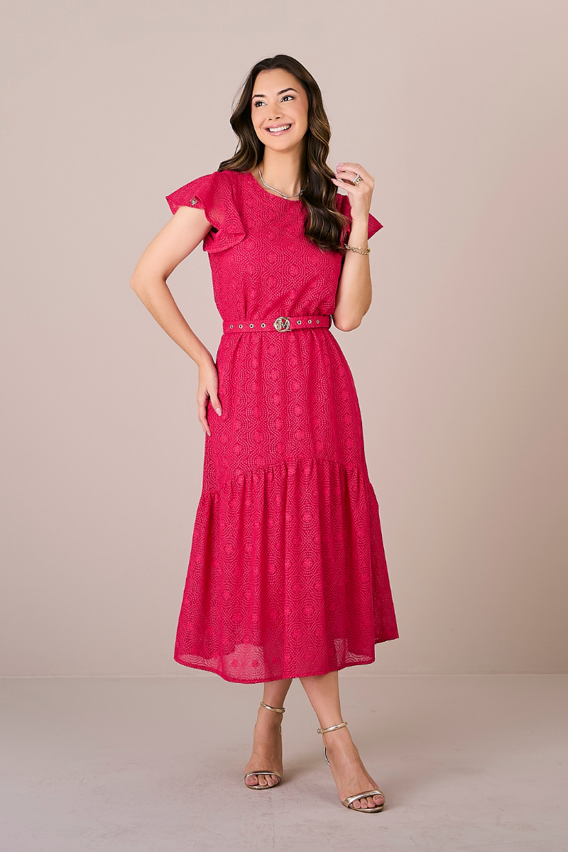 Vestido Midi Evasê Crepe Gita com Cinto Exclusivo