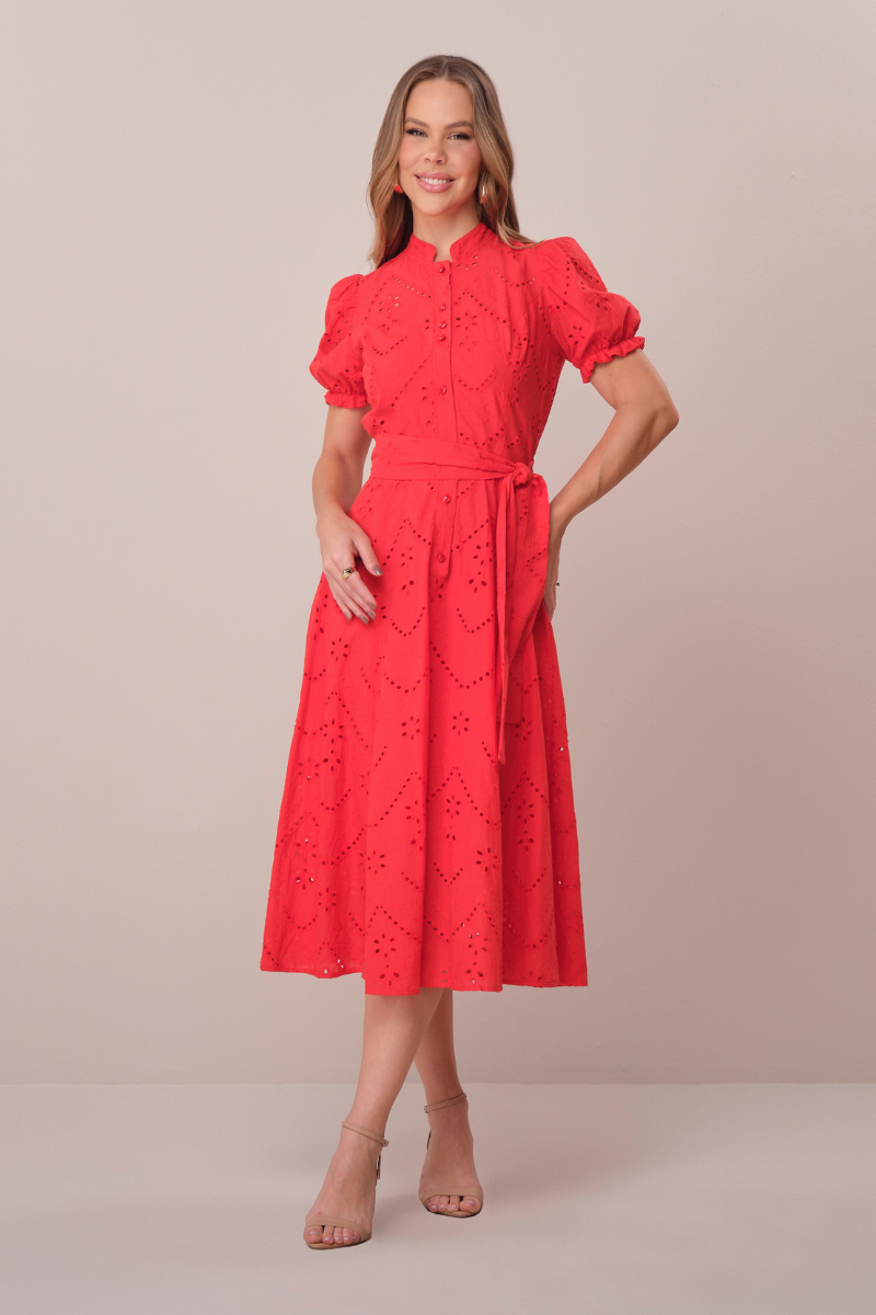 Vestido Midi Laise Evasê Vermelho